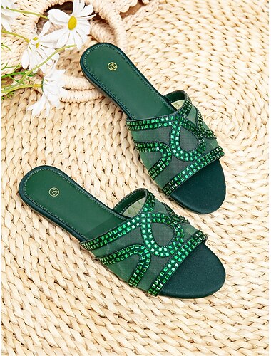  Dames boho bruine mesh platte sandalen - comfortabele instapsandalen met sprankelende gouden strass-steentjes, perfect voor buitenactiviteiten, tropische vakanties en resorts. &zomeravondactiviteiten
