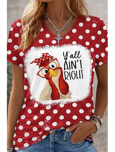  Dames T-shirt met grappige citatenprint, stijlvol, klassiek, casual, korte mouwen, V-hals, lange top, geschikt voor dagelijks gebruik, uitgaan, weekend, wit, rood, rood-wit, zomer, lente, herfst