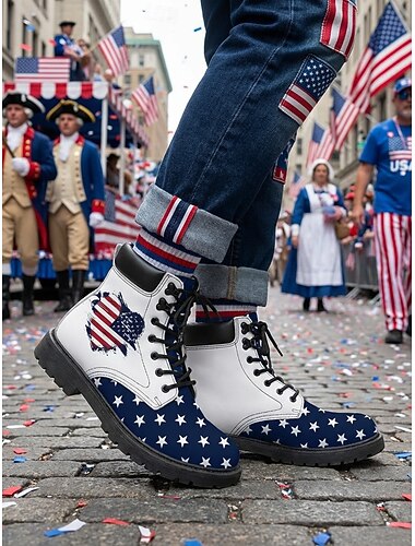  Patriotische Herren-Kampfstiefel – Stiefel mit Flaggen- und Sternenmuster für Paraden, den 4. Juli, die 250-Jahr-Feier der USA und festliche Anlässe