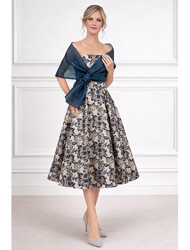  A-linja Polven yli Häävieraspuku Morsiammen äidin asu Hihaton Olkaimeton Tyylikäs Yksinkertainen minimalistinen Muodollinen Cocktailjuhla Puolivirallinen Jakardi Huivi sisältyy toimitukseen kanssa