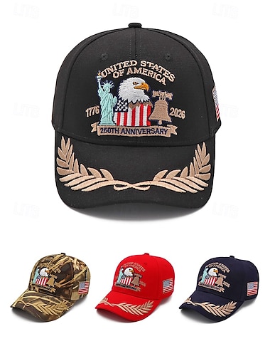  Heren baseballpet van polyester met geborduurde adelaar en Amerikaanse vlag, verstelbare, patriottische pet in meerdere kleuren, perfect voor de viering van het 250-jarig bestaan van de VS, Onafhankelijkheidsdag, casual kleding, reizen en vakanties.