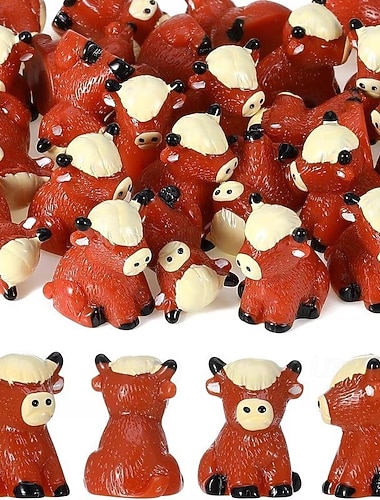  Lot de 30 mini figurines de vaches des Highlands en résine, idéales pour décorer un jardin miniature, une maison de poupée, un terrarium en mousse ou un gâteau.