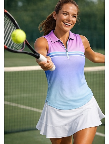  Dame Gradert Stribe Topper Sportsskjorte POLO T-skjorte Tennisskjorte Ermeløs Glidelås Blomster UPF50+ UV-bestandig Høy Elastisitet Fukttransport Pustende Volleyball Tennis Golf Aftæpning Polokrage