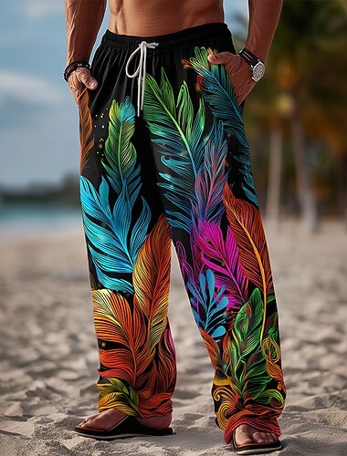  Per uomo Colorato Foglia di palma Piante Tropicali Pantaloni Pantaloni Larghi Pantaloni casual Misura del girovita medio Hawaiano All'aperto Vacanza Abbigliamento mare Coulisse elastica in vita