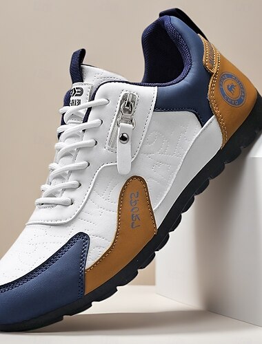  Zapatillas elegantes con cordones para hombre con superposiciones de piel sintética, diseño deportivo moderno, ideales para uso informal, viajes y estilo urbano.