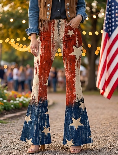  الذكرى السنوية الـ 250 للولايات المتحدة الأمريكية عتيق / معتق السبعينات بنطلون سروال الجرس ستايل هبي ديسكو عالي الخصر ملابس تنكرية نسائي حفلة تنكرية 4 يوليو مناسب للحفلات يوم الاستقلال للبالغين