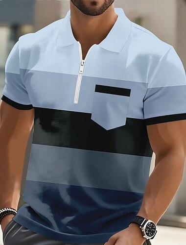  Miesten Vaakasuuntaiset nauhat Poolopaidat Lyhythihainen Poolopaidat Kauluspaidat Business Casual ulko- Urheilu- ja treenivaatteet Pyhäpäivä Tasku 3D-tulostus Quarter Zip Polo Kevät kesä Sininen