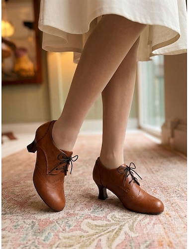  décolleté oxford con lacci in stile vittoriano da donna - eleganti stivaletti con tacco retrò edoardiani con dettagli brogue smerlati e tacco a rocchetto per matrimoni vintage, costumi d'epoca