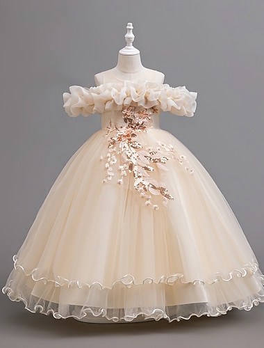  子供 女の子 パーティードレス 純色 ノースリーブ 結婚式 性能 エレガント ファッション プリンセス コットン混 ポリエステル マキシ 夏 春 秋 子供 シャンパン