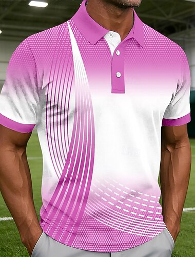  Herren Geometrisch Linie Poloshirts Kurzarm Polo-Shirts Hemden mit Kragen Lässig Athleisure Knöpfe Frühling & Sommer Blau Rosa Purpur