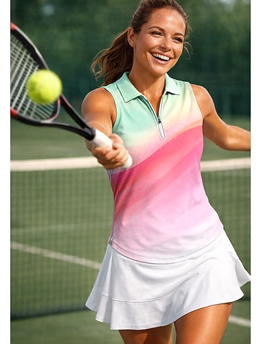  Damskie Kolorowy blok Gradient Koszulka sportowa Koszulka polo Koszulka do tenisa Koszulka tenisowa Bez rękawów Zamek Kwiaty UPF50+ Odporny na UV Wysoka elastyczność Odprowadza wilgoć Oddychający
