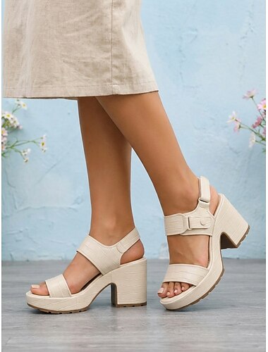  صنادل نسائية خضراء بكعب سميك - صنادل مفتوحة الأصابع بنعل داخلي مريح للارتداء اليومي، والنزهات غير الرسمية، والسفر، وحفلات الحدائق