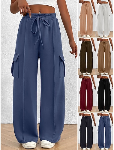  Dames Cargohosen Chinese Vakantie Streetwear Casual Volledige lengte Middelhoge taille Effen Trekkoord Zak Comfortabel Comfort Micro-elastisch Dagelijks Buiten Straat Zwart Wit Donker Marine