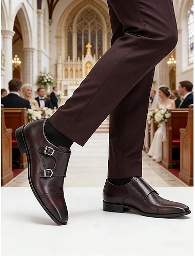  Chaussures à double boucle en cuir pour hommes – élégantes et confortables, parfaites pour les mariages, les cérémonies formelles et les occasions spéciales.