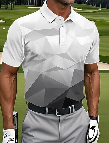  Men's Geometic Golf Sports Polo Shirts Short Sleeve Polo Shirts Collared Shirts Casual Athleisure Buttons Summer Spring Black Gray