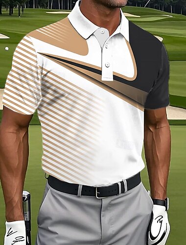  Męskie Geometryczny Golf Koszulki sportowe polo Krótki rękaw Koszulki polo Koszule z kołnierzykiem Codzienny Athleisure Guziki Lato Wiosna Fioletowy Brązowy Zielony