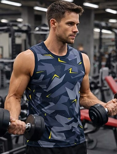  Voor heren Grafisch Geometrisch Training tanktop Hardlooptanktop Fitness tanktop Zomer Mouwloos Sneldrogend Zacht Ademend Sportschooltraining Hardlopen Wandelen Joggen Geel Rood Blauw Sportkleding