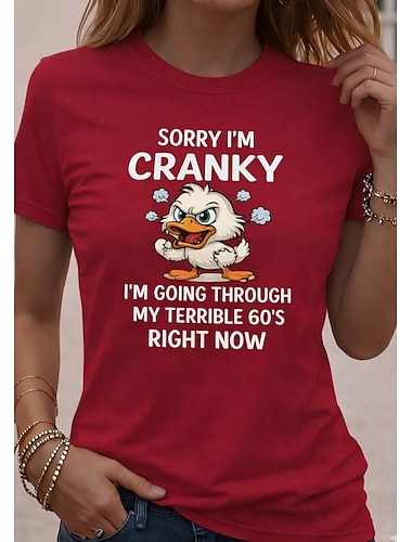  dam t-shirt rolig humor citat tryck grafisk bokstav elegant klassisk avslappnad kortärmad rund hals rund hals normalt toppar dagligen helg svart vit röd sommar vår höst vinter