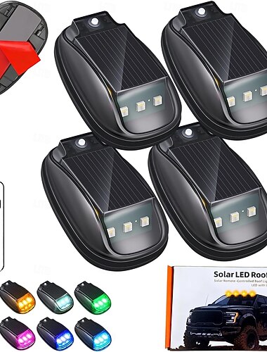  Luce stroboscopica RGB solare per tetto auto con telecomando, luci interne impermeabili per auto, 8 colori, luci stroboscopiche a LED wireless per camion, moto, veicoli, guida notturna