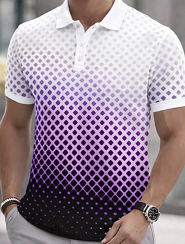  Per uomo A pois Geometrico Polo Manica Corta Magliette polo Camicie con Colletto Casual Athleisure Bottoni Estate Primavera Blu Nero Viola