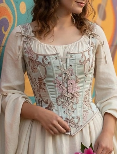  Médiéval Renaissance Cottagecore Corset Corsage Viking Paysan À lacets Déguisement Femmes Celtique Fantaisie Halloween Carnaval Performance LARP Foire de la Renaissance Adulte Corset Corsage