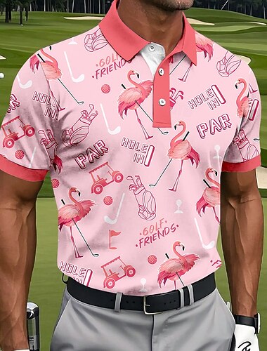  Men's Animal Golf Polo Sports Polo Shirts Short Sleeve Polo Shirts Collared Shirts Casual Athleisure Buttons Spring & Summer White Pink