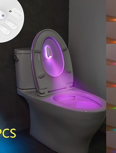  2 smarte RGB-Toiletten-Nachtlichter mit Bewegungssensor, USB-wiederaufladbar, wasserdichte LED-Lampen für den Innenbereich, Schlafzimmer, Wohnzimmer, Treppenhaus, Flur, Eingangsbereich, Badezimmer –
