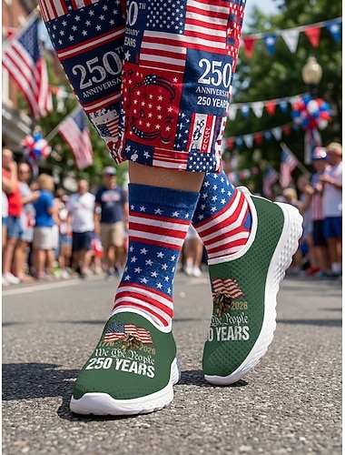  Patriotiske slip-on-sneakers for kvinner – komfortable og pustende grønne nettingsko med amerikansk flaggdesign til parader, 4. juli, USAs 250-årsjubileum og nasjonale feiringer