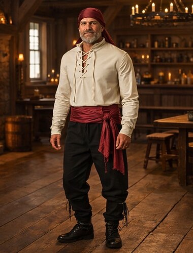  Conjunto Medieval Renacimiento Pantalones Tocados Cinturón con accesorios Larga Pirata Acordonado Color sólido Disfraz Hombre 4 piezas Pirata Víspera de Todos los Santos Carnaval Feria del