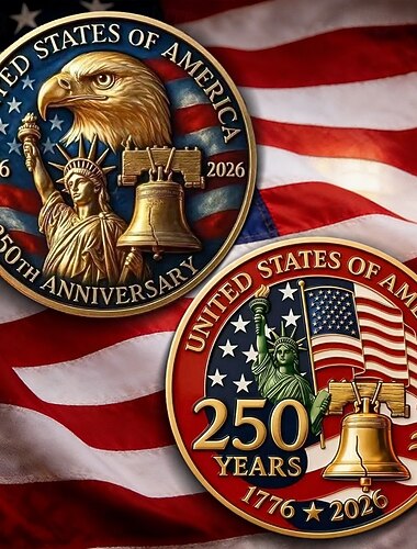  Amerikansk minnemynt til 250-årsjubileum, utfordringsmynt for den amerikanske uavhengighetsdagen 1776–2026, patriotisk ørn, frihetsklokke, samlermynt for Frihetsgudinnen