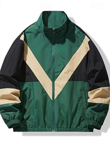  رجالي هندسي صيف كرة القدم مباراة عالمية جاكيت للجري سترة خارجية سترة رياضية الربيع الخريف سحاب جيب مكعبات الألوان كم طويل مقاوم للماء سريع جاف خفة الوزن متنفس