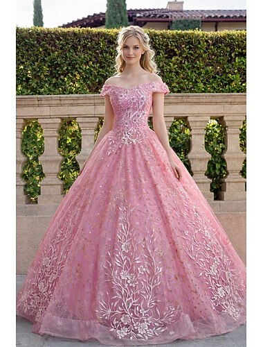  Baljurk A-lijn Tot de grond Galajurken Elegant Prinses Mouwloos Schouderafhangend Schoolfeest Avond Feest Kant Blote Rug met Plooien Pailletten