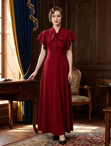  Vintage Goldene Zwanziger 1920er Lange Länge Kleid Flapper Kleid Kurze Ärmel Der große Gatsby Charleston Einfarbig A-Linie V Ausschnitt Kostüm Damen Halloween Karneval Cocktailparty Erwachsene Kleid