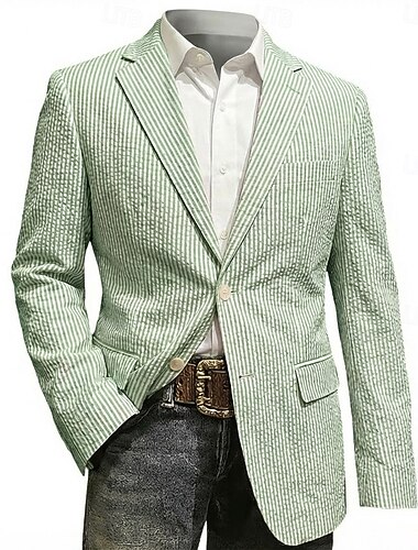  Herren Blazerjacke Notch-Kragen Mode Leicht Lässig Gestreift Blazer Seersucker-Anzüge Seersucker-Blazer Rosa Himmelblau Salbei Figurbetonter Schnitt Einreihig Zwei-Knöpfe