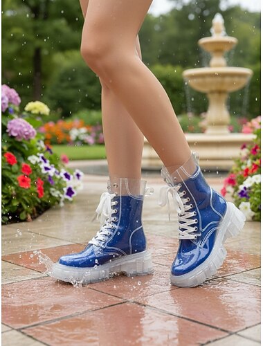  Transparante, waterdichte enkellaarsjes voor dames met sokken – stoere, gestroomlijnde platformlaarzen met vetersluiting en antislipzool, perfect voor regenachtige dagen, buitenactiviteiten en