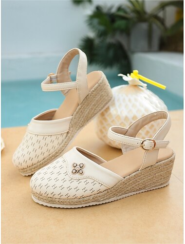  Klassieke zwarte canvas espadrilles met sleehak voor dames - stijlvolle tweekleurige platform sandalen met neuskap en enkelbandje, ideaal voor cruisevakanties en jachtreizen. &elegante zomerkleding