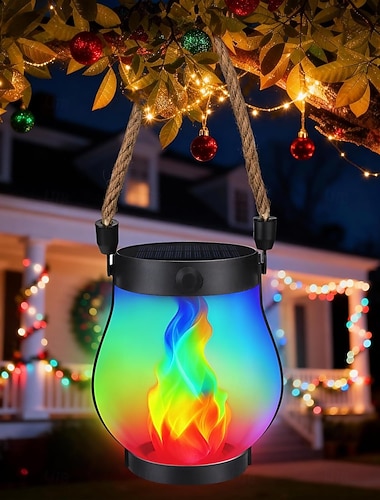  Lanternes solaires à effet flamme, guirlandes lumineuses extérieures étanches IP65, 2 modes d'éclairage, double alimentation USB/solaire, allumage/extinction automatique, idéales pour le jardin, la