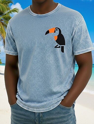  Miesten Papukaija Havaiji T-paita Mineraalipesupaita Lyhythihainen T-paita Happopesu Tiukka pyöreä kaula-aukko Paita Vintage retro Kausaliteetti Hiekkaranta Matkailu Sininen Purppura Harmaa Kesä Kevät