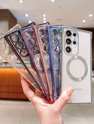  telefon fodral Till Samsung Galaxy S26 Ultra Plus S25 Edge S24 S23 FE S22 Plus Ultra Magnetiskt adsorptionsfodral Genomskinlig Stötsäker Förgyllning