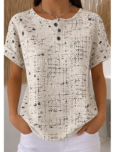  Camisetas Waffle de Mujer de Punto Texturizado Camiseta Bloque de Color Gráfica Geométrica Abstracta Estilo Clásico de Manga Corta Cuello Redondo Regular Tops Diarios Deportes Fin de Semana Marrón