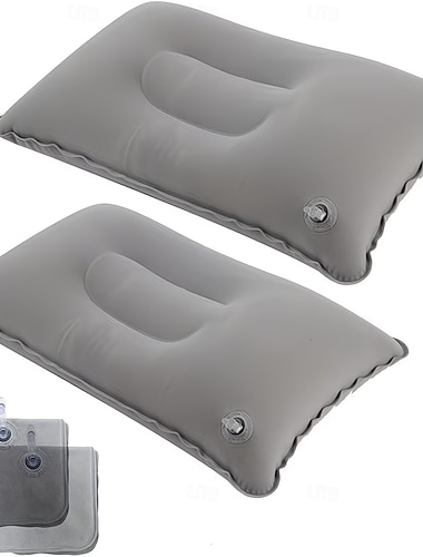  2 kpl erittäin kevyitä A4-kokoisia puhallettavia matkatyynyjä, pieni neliönmuotoinen nukkakuvioinen kangastyyny matkustamiseen, kätevä säilyttää, sopii retkeilyyn, kotitoimiston torkkumiseen,