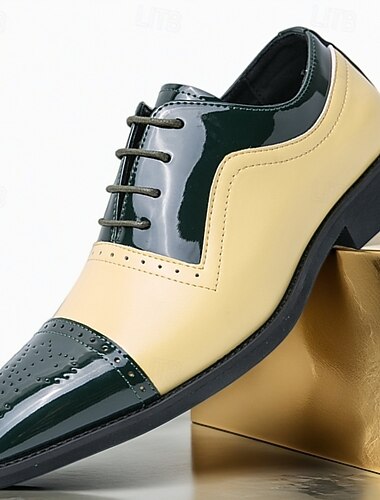  Glanzend zwarte veterschoenen voor heren – elegante formele schoenen, geschikt voor bruiloften en feesten, bovenkant van imitatieleer, comfortabele pasvorm
