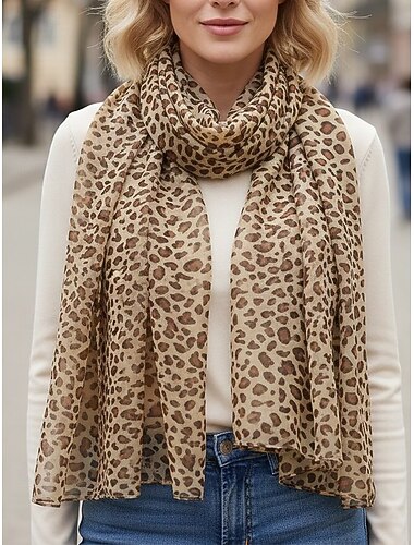  Damessjaal in bohemian stijl, lichtgewicht chiffon, met luipaardprint, verkrijgbaar in diverse kleuren, ideaal voor dagelijks gebruik, vakantie en reizen.