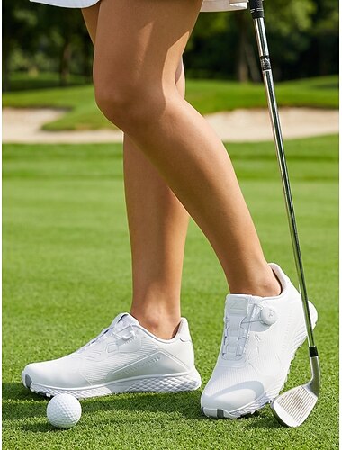  Weiße Damen-Golfschuhe mit Spikes und Drehverschluss, stoßdämpfende, gepolsterte Golfschuhe für Training und Spaziergänge &Outdoor-Sportarten