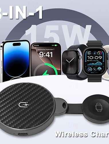  Stazione di ricarica wireless due in uno - Stazione di ricarica portatile pieghevole elettromagnetica rapida - Adatta per iPhone 16, 15, 14 Pro, Apple Watch, AirPods