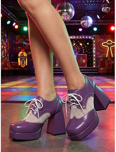  Sandali con plateau da discoteca retrò anni '70 da donna: sandali con plateau stringati rossi con dettagli in rete per feste in discoteca, eventi in discoteca &abiti da palcoscenico glamour