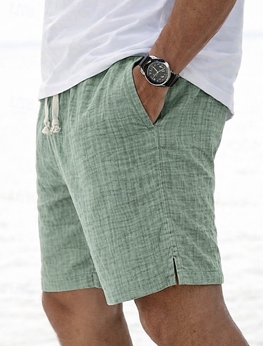  Herren Shorts Sommershorts Strandshorts Freizeitshorts Kordelzug Elastischer Bund Rein Einfarbig Texture Komfort Atmungsaktiv Knielang Täglich Outdoor Streetwear Mode Retro Vintage Blau Grün
