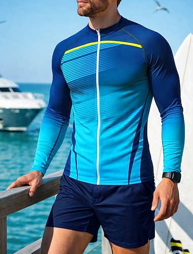  Miesten Vakio Normaali Ihottumissuoja Ihottumasuojat uimashortsit Uimapaita Geometrinen Kaltevuus Abstrakti Sulkea jnk vetoketju UPF50+ UV suoja Nopea kuivuminen Pitkähihainen Uima-asut Rash guard