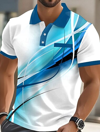  Hombre Geométrico Línea Camisetas polo Manga Corta Camisas de polo Camisas con cuello Informal de negocios Exterior Ropa Deportiva Ropa Cotidiana Impresión 3D Botones Primavera verano Azul Piscina