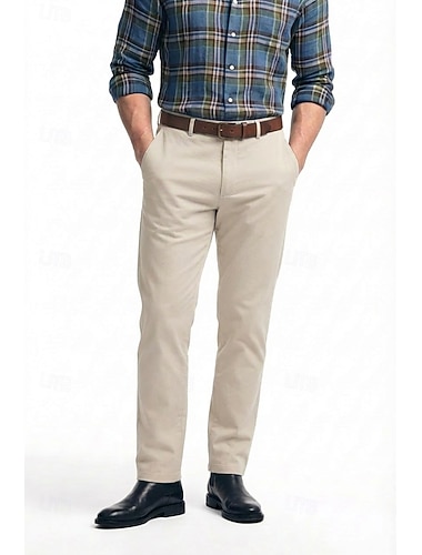  Pour des hommes Coton Lin Dress Pants works Pantalon décontracté Promenade Tenue quotidienne Affaires Occasionnel Formel Vert foncé Gris Claire Chocolat Printemps & Été Pantalon Couleur Unie Coupe
